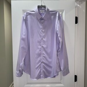 Calvin Klein Steel Slim Fit Herringbone Button Up Shirt Mens Size Large Lilac